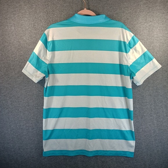 Nike Golf Polo Shirt Mens L Standard Fit Blue Striped Swoosh Logo Lighwieght - Picture 6 of 9